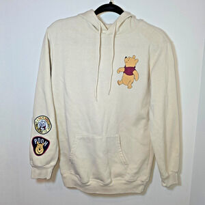 Disney Winnie The Pooh Hoodie Size XS Oversized Beige Patches Embroidered